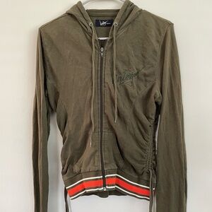Vintage Olive Green Zip-Up Hoodie